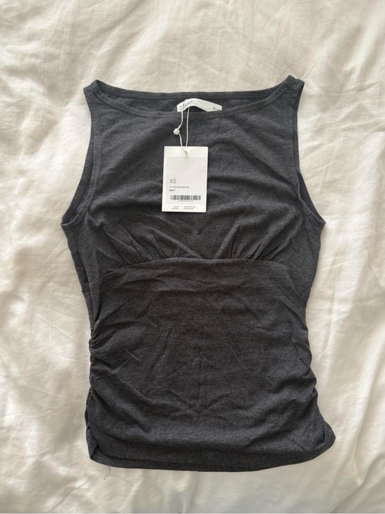 OAK + FORT Tops - OAK + FORT Charcoal Ruched Sleeveless Tank